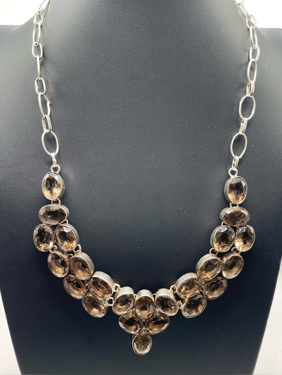 Mr More Rocks Jewelry - 🌑Smoky Quartz-Tone Glass Sterling Overlay Statement Necklace🌑
